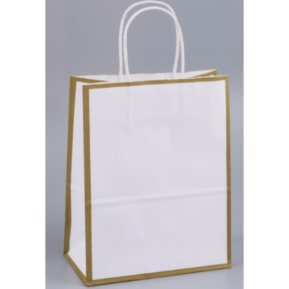 White Gift Bag With Gold Frame | 33x26x12 CM